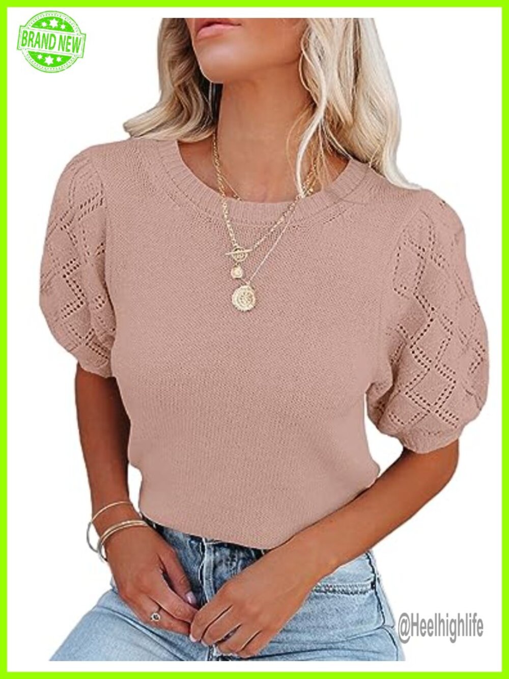Womens Crewneck Short Sleeve Knit Sweater Lightweight Summer Pullover Top